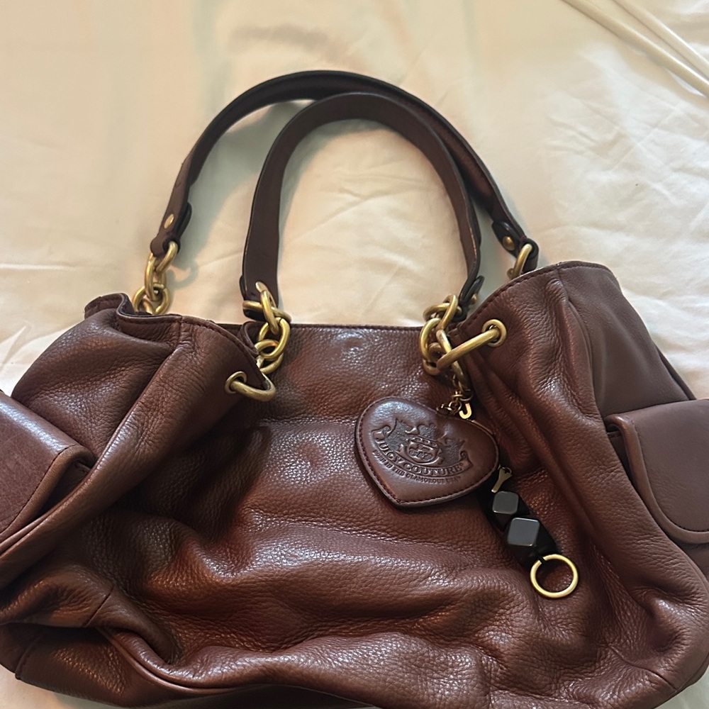 Juicy Couture Brown Leather Shoulder Bag with Gold Accents